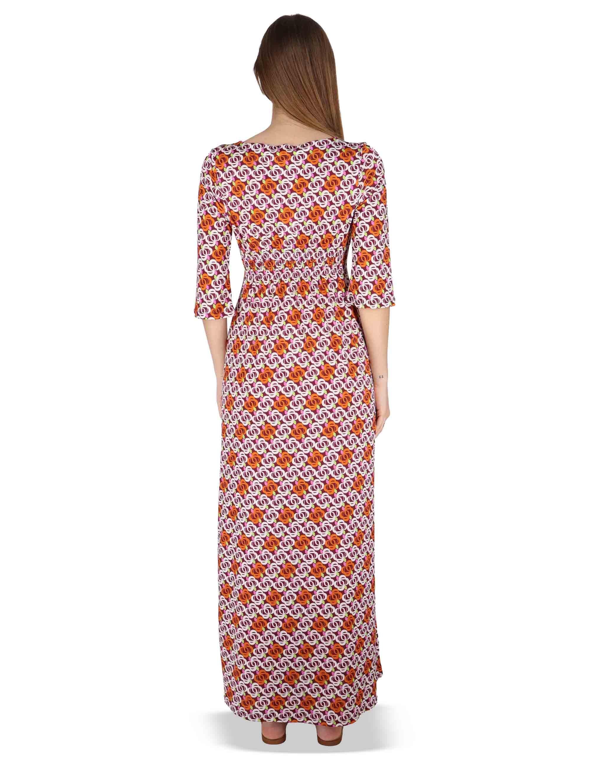 Abiti donna Long Kaftan in jersey stampa floreal bordeaux JFAAB0001-E2637-1246 4235 Justmine 