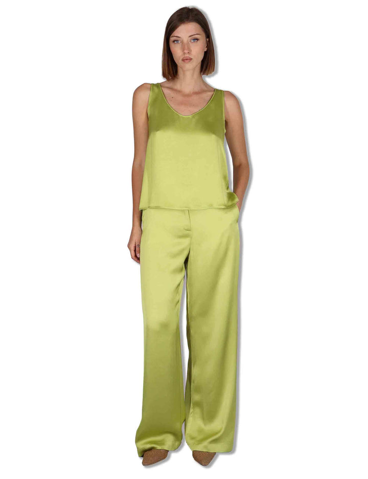 Top donna Shiny Cady in satin verde svasato con scollo posteriore JP556950631 60109 Maliparmi 