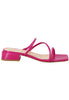 Women's sandals in fuchsia leather with low heel and square toe