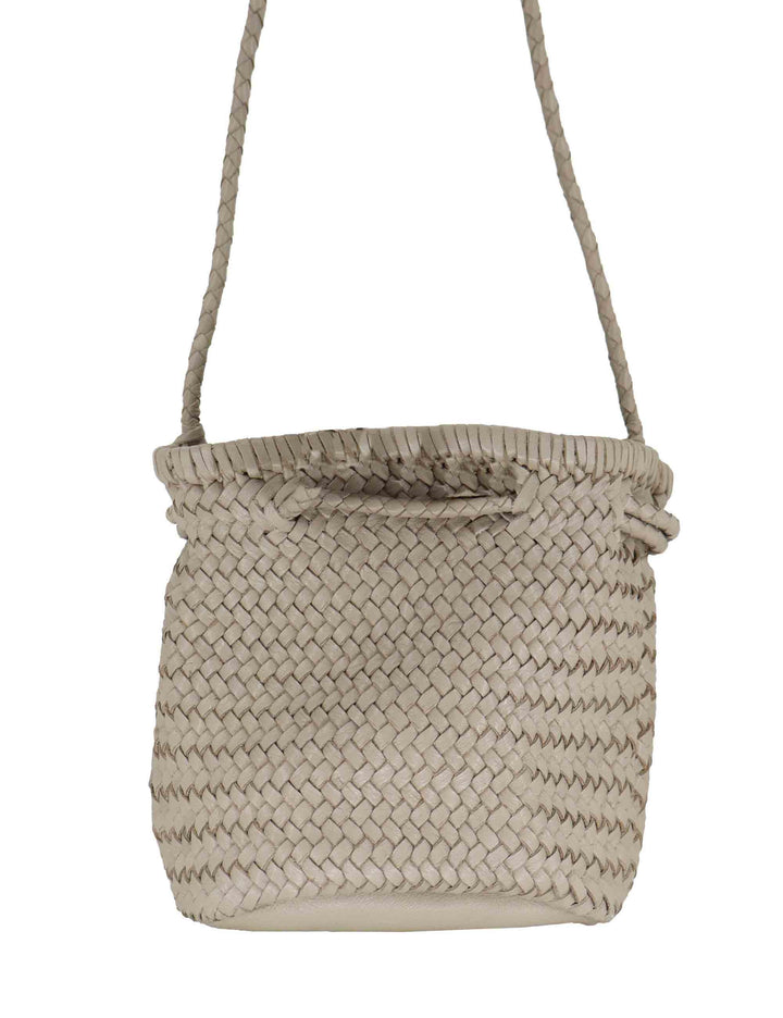 Borse donna a secchiello in pelle intrecciata sabbia con tracolla e chiusura coulisse RBS1105 052 Rehard 