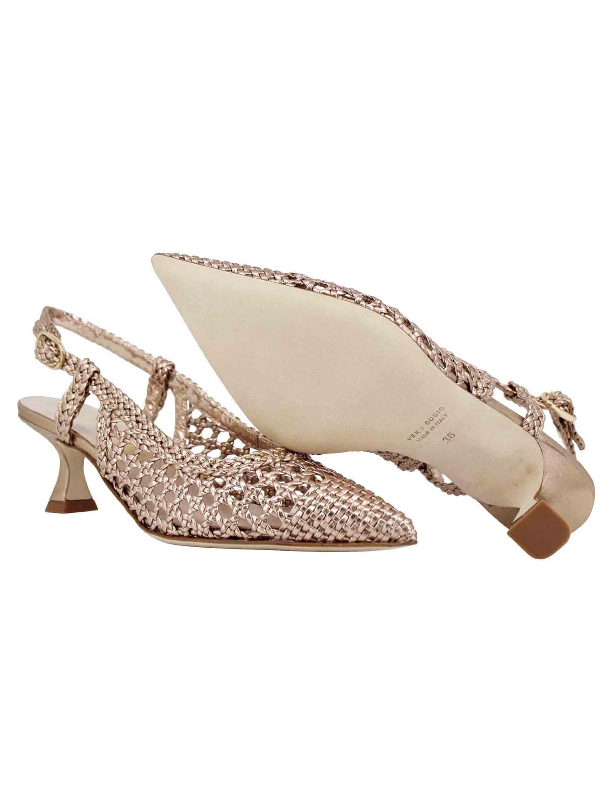 Decollete slingback donna in pelle intrecciata laminata oro con tacco in tinta SPX1513 601 Spatarella 