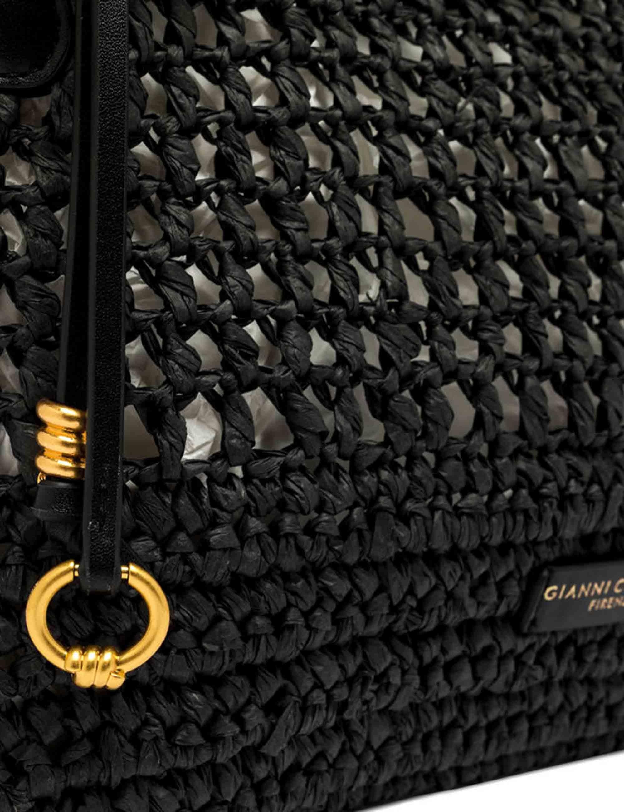 Borse donna Nefeli in rafia nera con tracolla in pelle in tono removibile BS11950 COMM STR-CRCH 001 Gianni Chiarini 