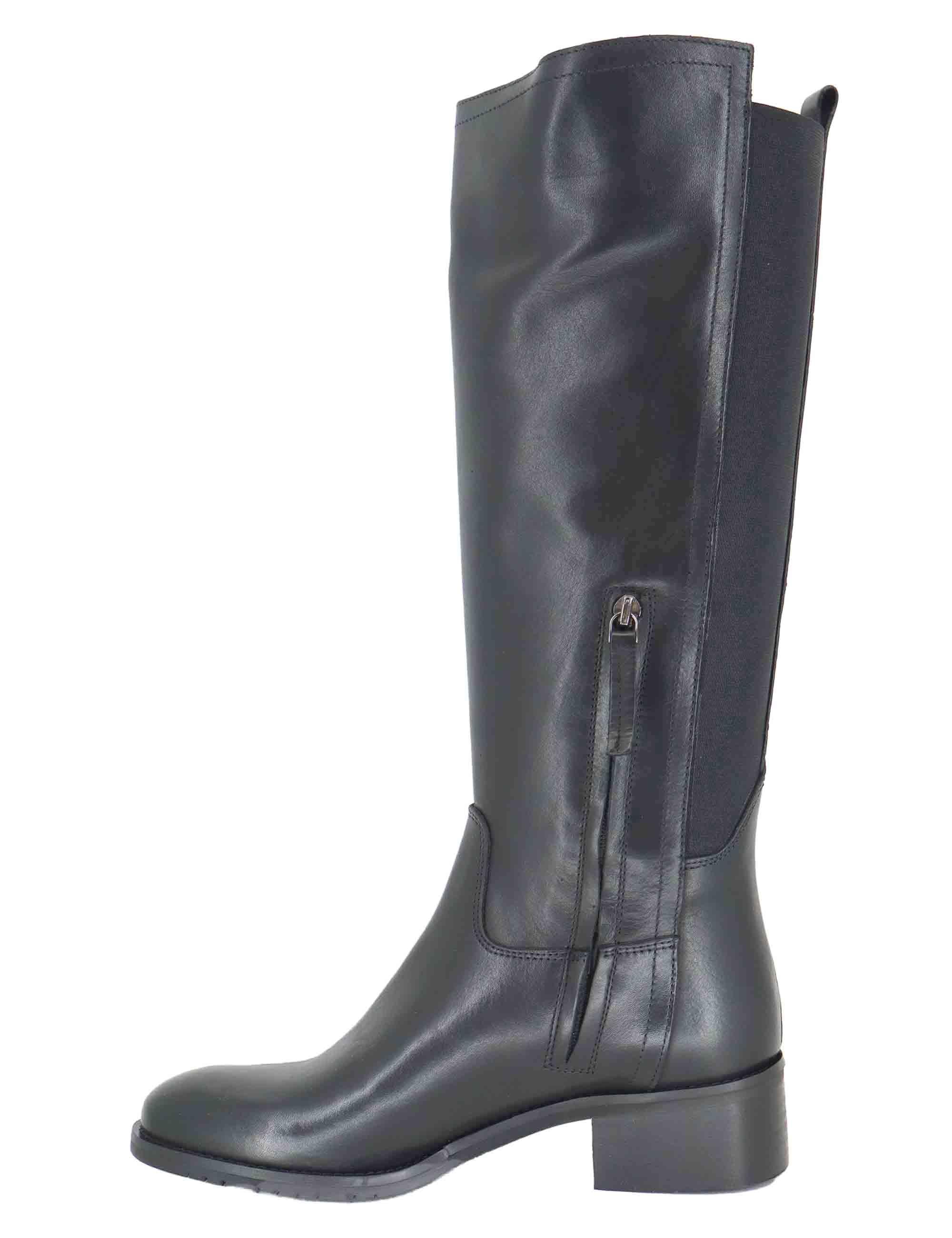 Stivali donna in pelle nera con tacco basso e fascia elastica posteriore SPST514 001 Spatarella 