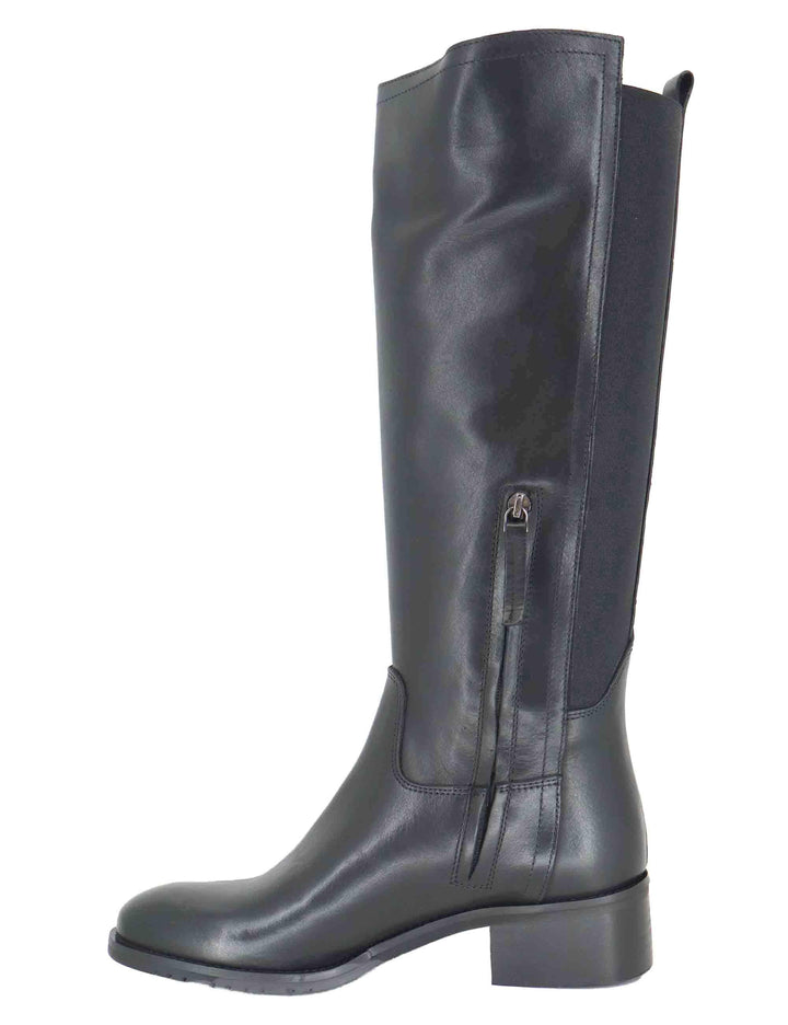 Stivali donna in pelle nera con tacco basso e fascia elastica posteriore SPST514 001 Spatarella 