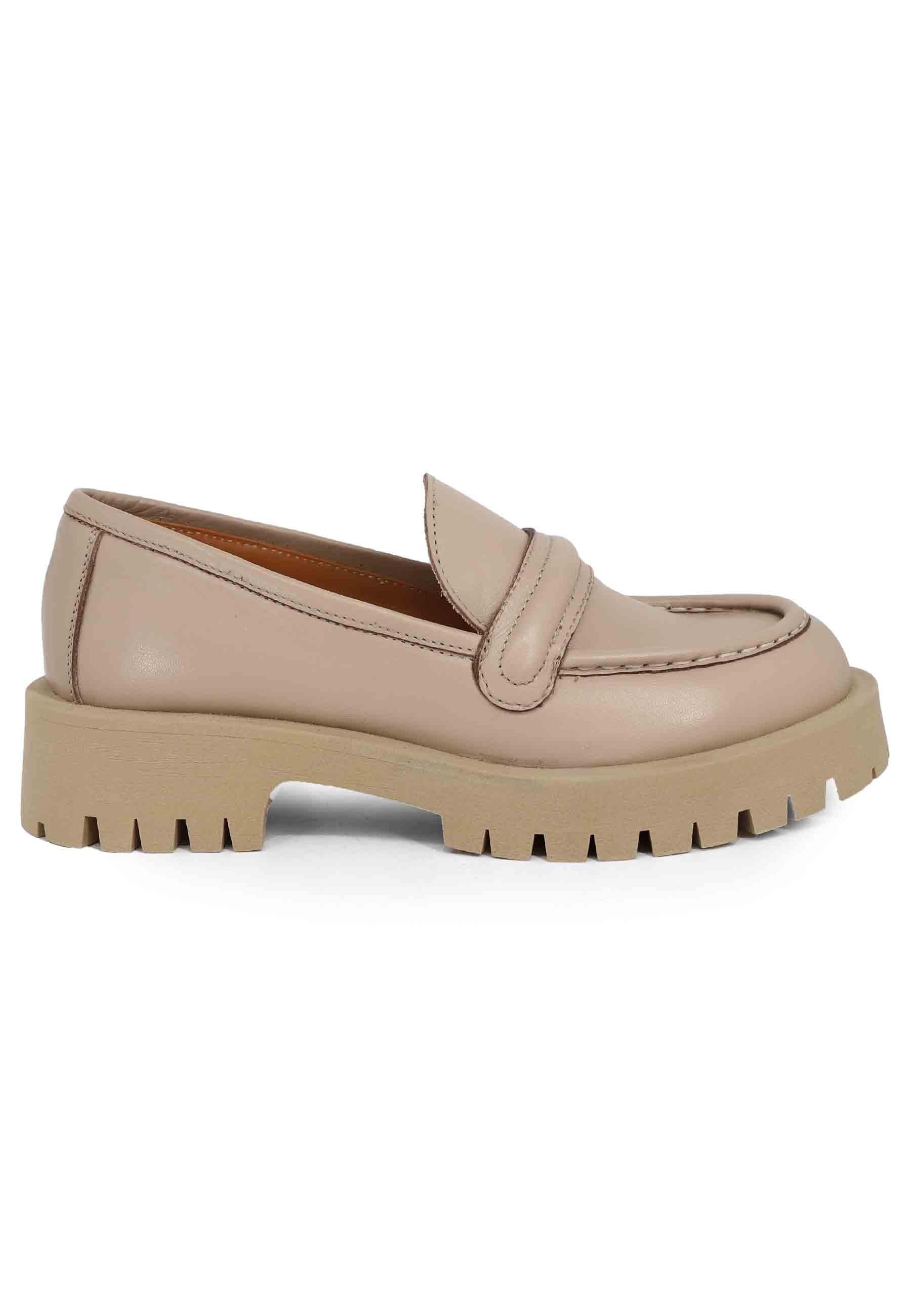 Mocassini donna in pelle beige con suola in gomma carrarmato SP POSILLIPO 015 Spatarella 