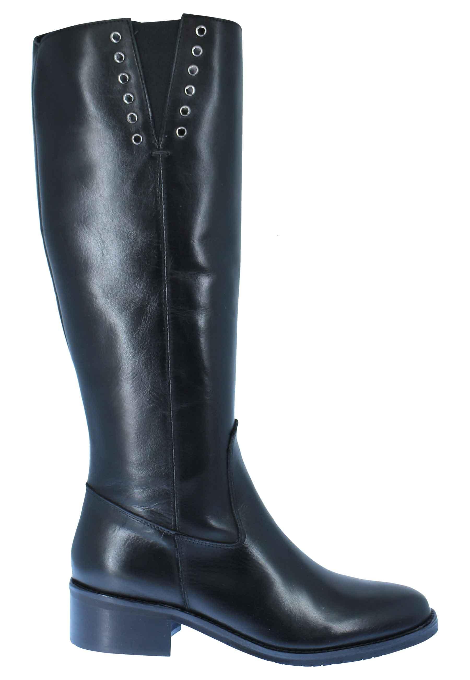 Stivali donna in pelle nera tacco basso con borchie e zip laterale SPST02L 001 Spatarella 