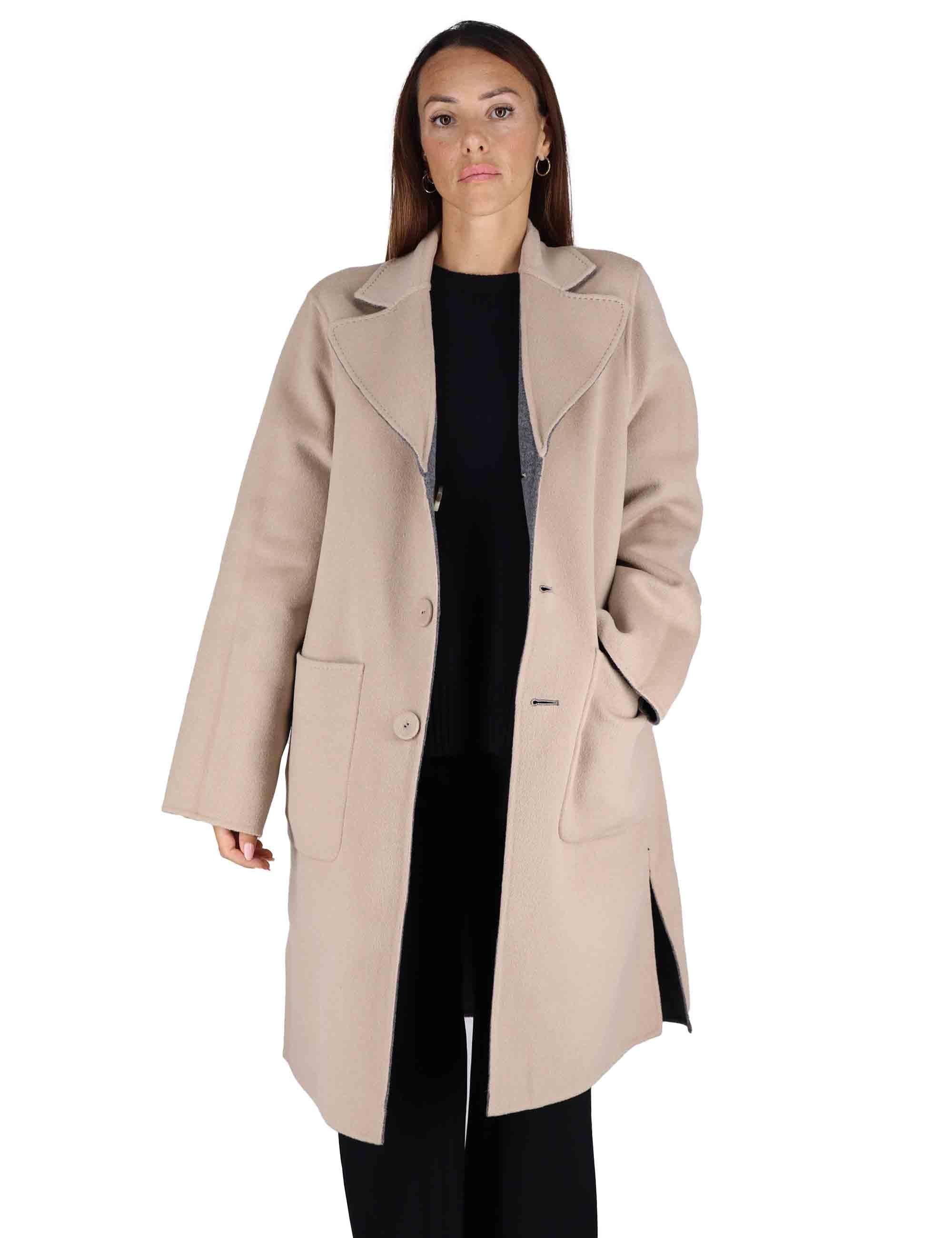 Cappotti donna reversibili Double Wool in lana grigia e beige JB539020276 21B12 Maliparmi 