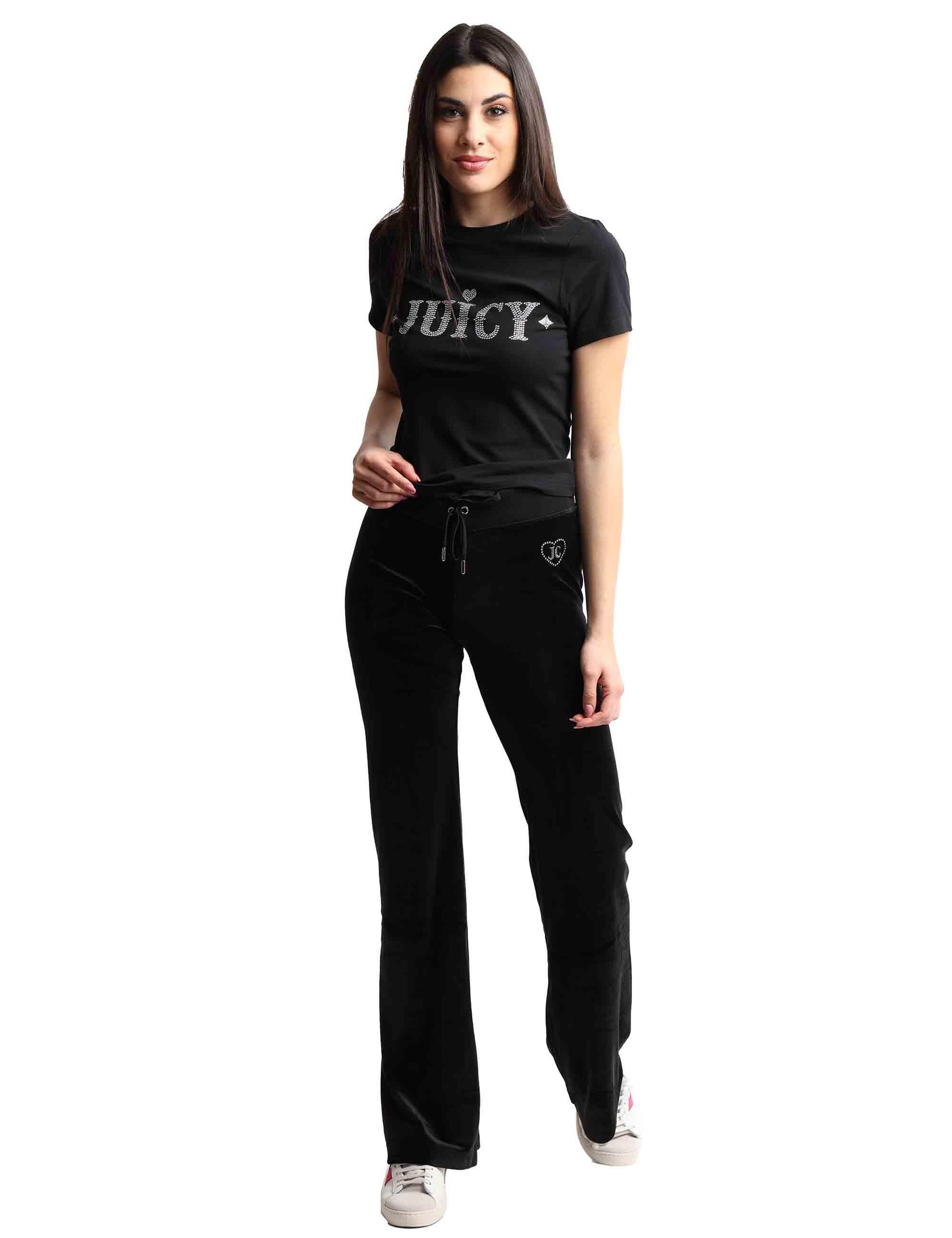 T-shirts donna Ryder Rodeo in cotone nero a girocollo con strass VEJB70316WJC J00 Juicy Couture 