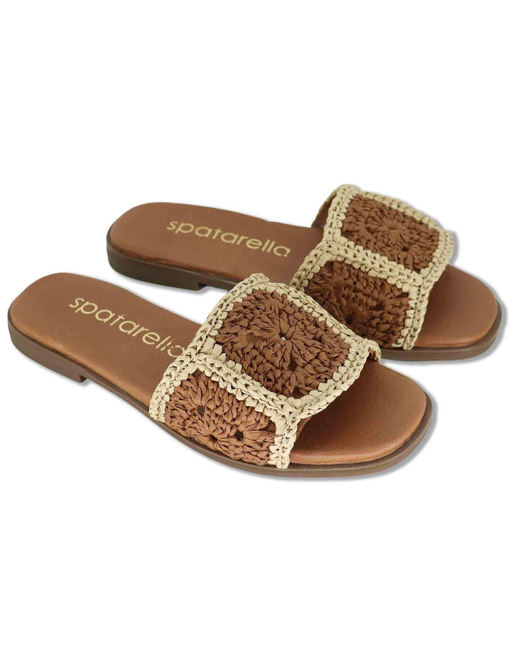 Sandali bassi donna in rafia naturale cuoio con suola in gomma SP261579 014 Spatarella 