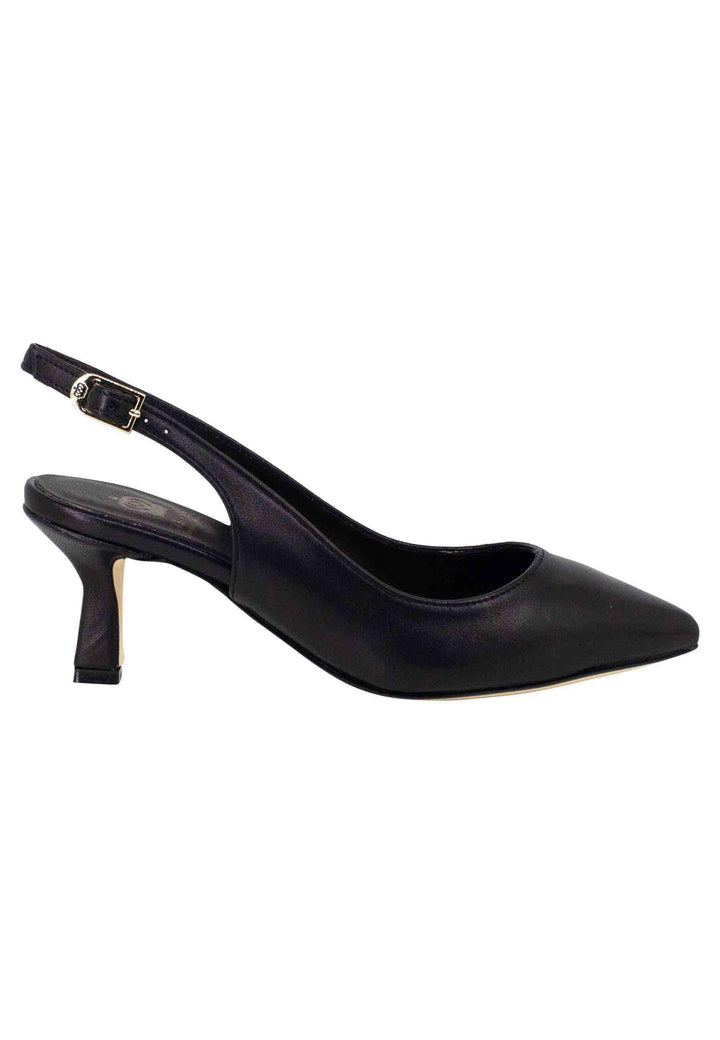 Decollete slingback donna in pelle nera suola in cuoio CH2000/RT 001 L'Arianna 