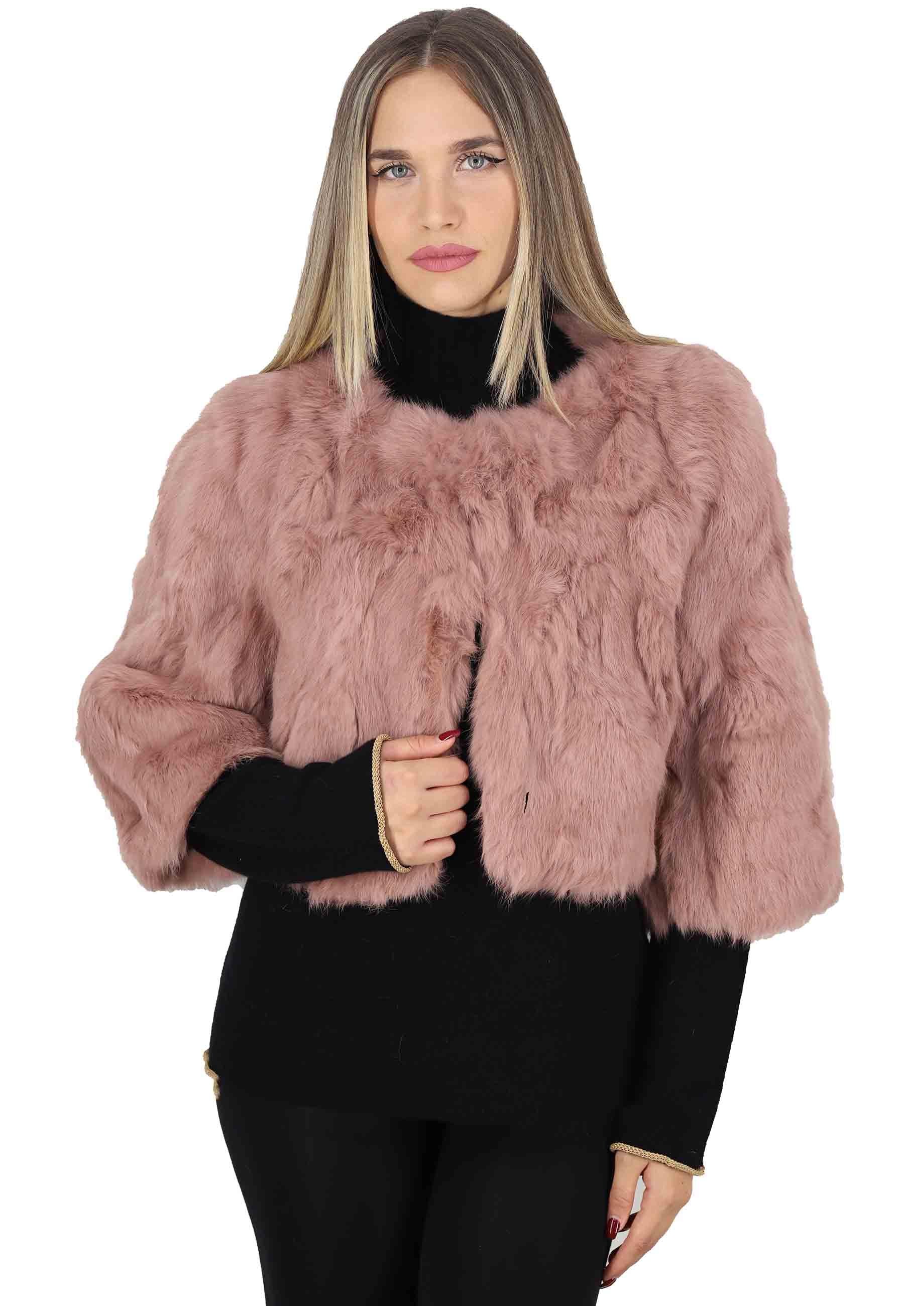 Giacche donna in lapin cipria a girocollo SP23110 301 Spatarella 