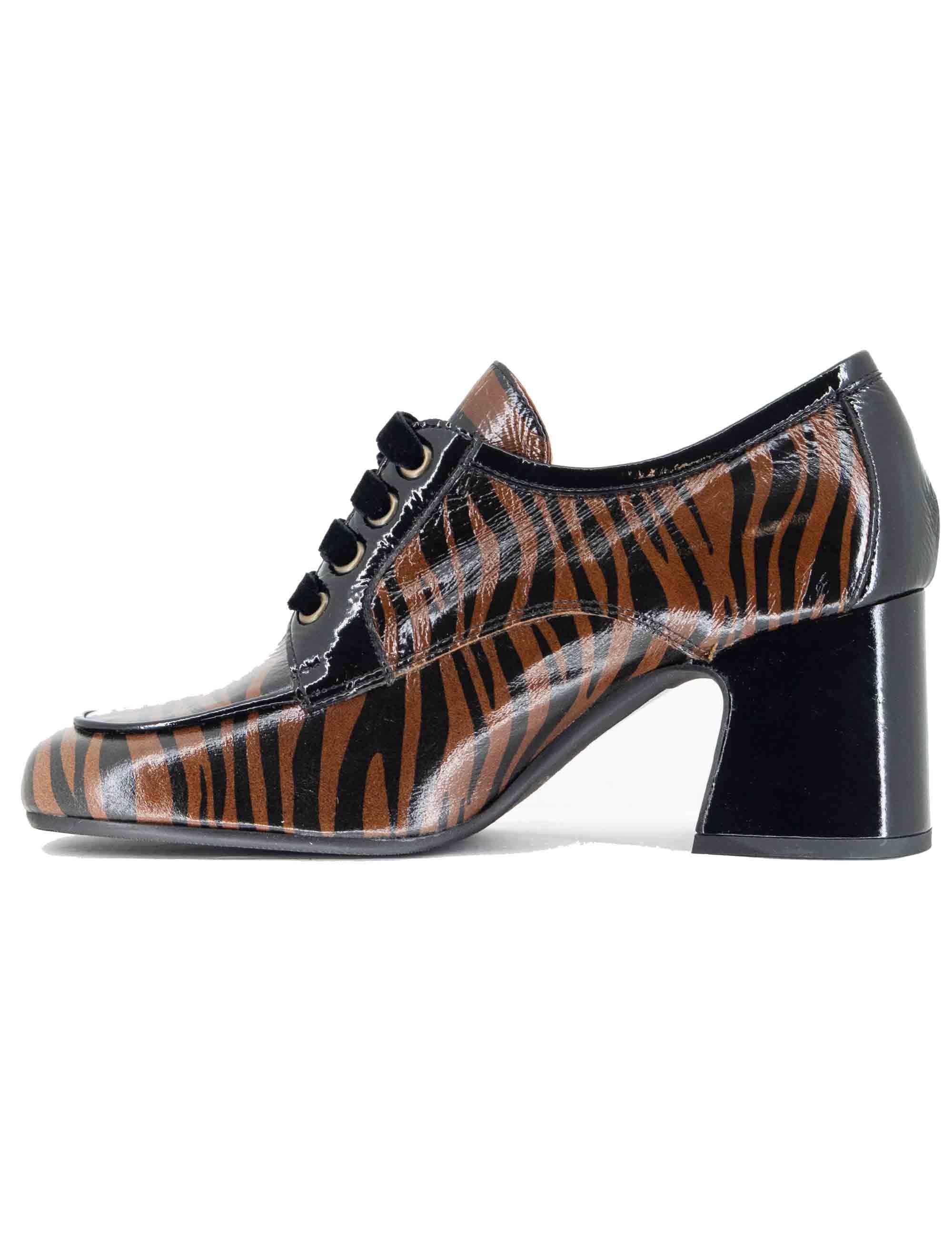 Stringate donna in pelle animalier bicolore con tacco alto 5115Z 019 Les Venues 