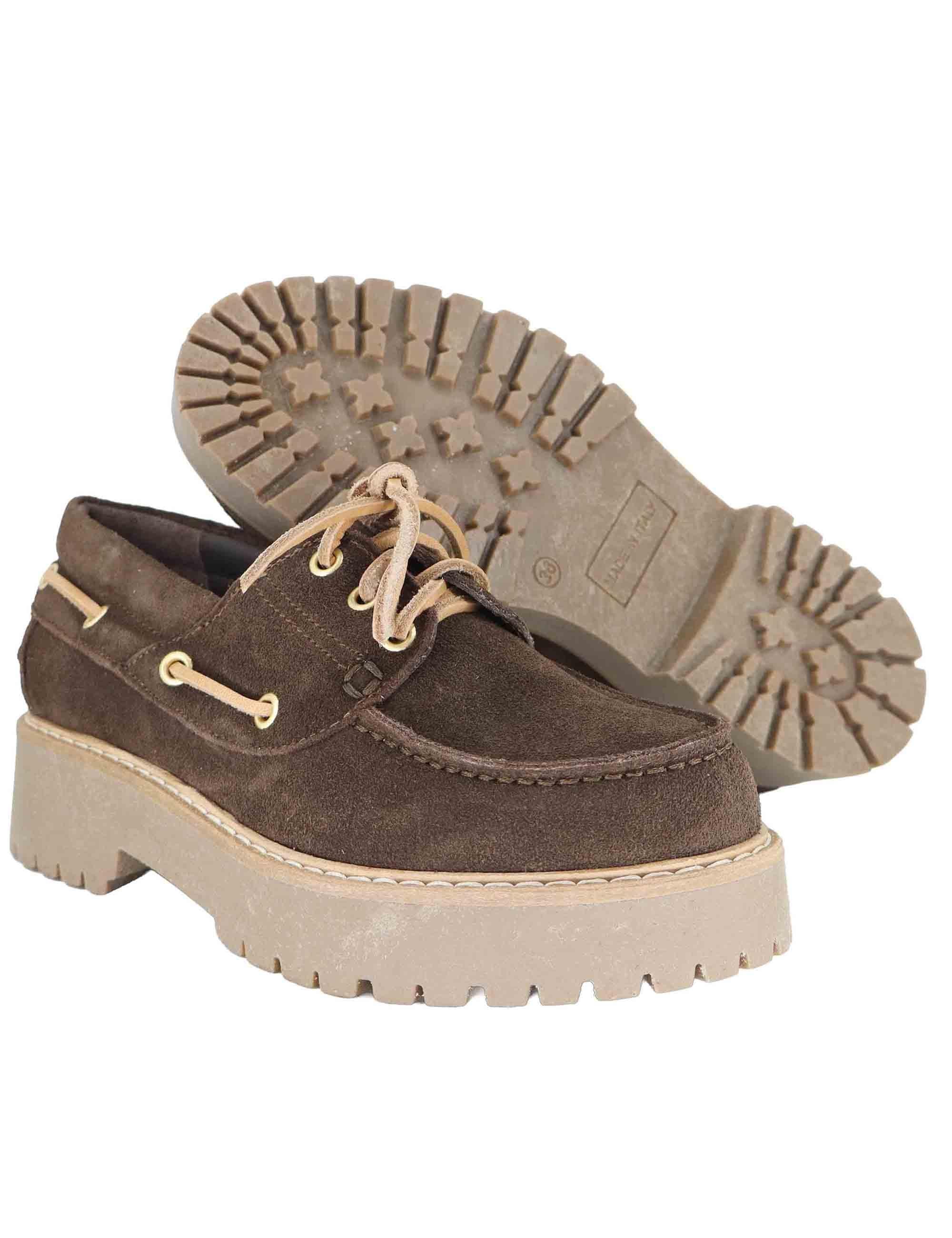 Stringate donna in crosta marrone con suola carrarmato SP20 014 Spatarella 