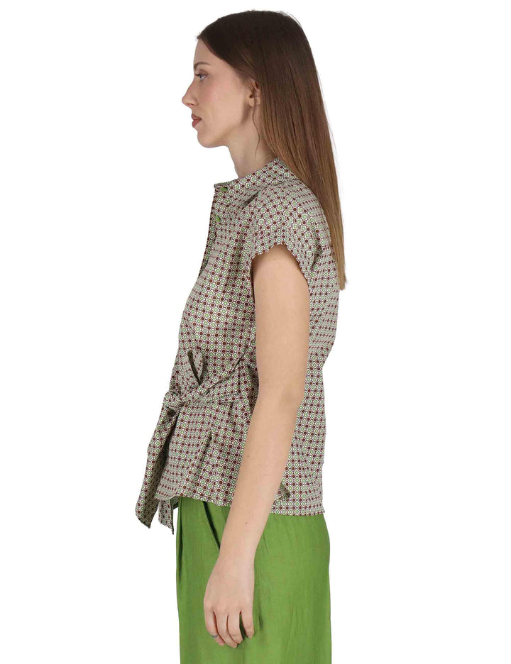 Camicie smanicate donna Knotted Shirt in cotone verde con cintura JABCM0001-F1385-1242 7046 Justmine 