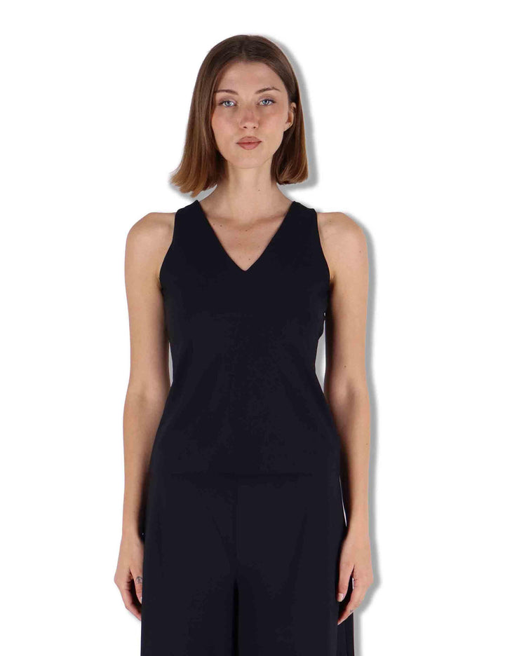 Top donna Soft Jersey in nero con scollo a V e giromaniche JP556470210 20000 Maliparmi 