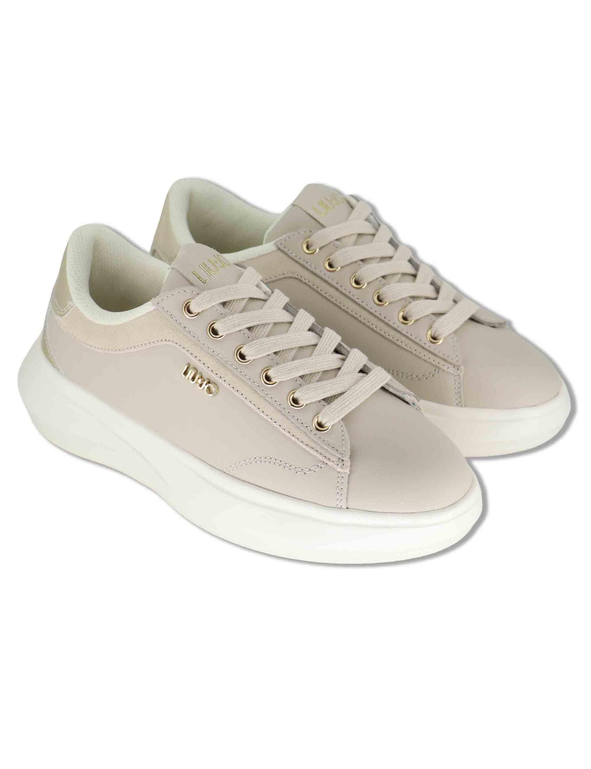 Sneakers donna in pelle e tessuto off white con suola alta in gomma CASPER 01 GOLD Liu-Jo 