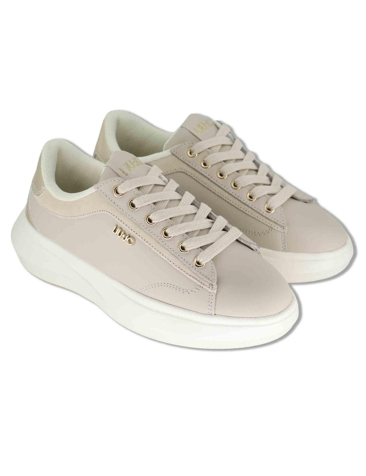 Sneakers donna in pelle e tessuto off white con suola alta in gomma CASPER 01 GOLD Liu-Jo 