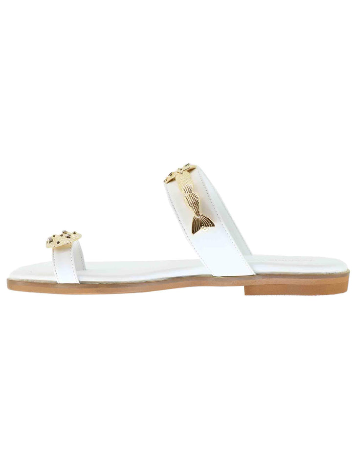 Sandali flat infradito donna in pelle bianca con gioiello U41005011652 501 Tsakiris Mallas 