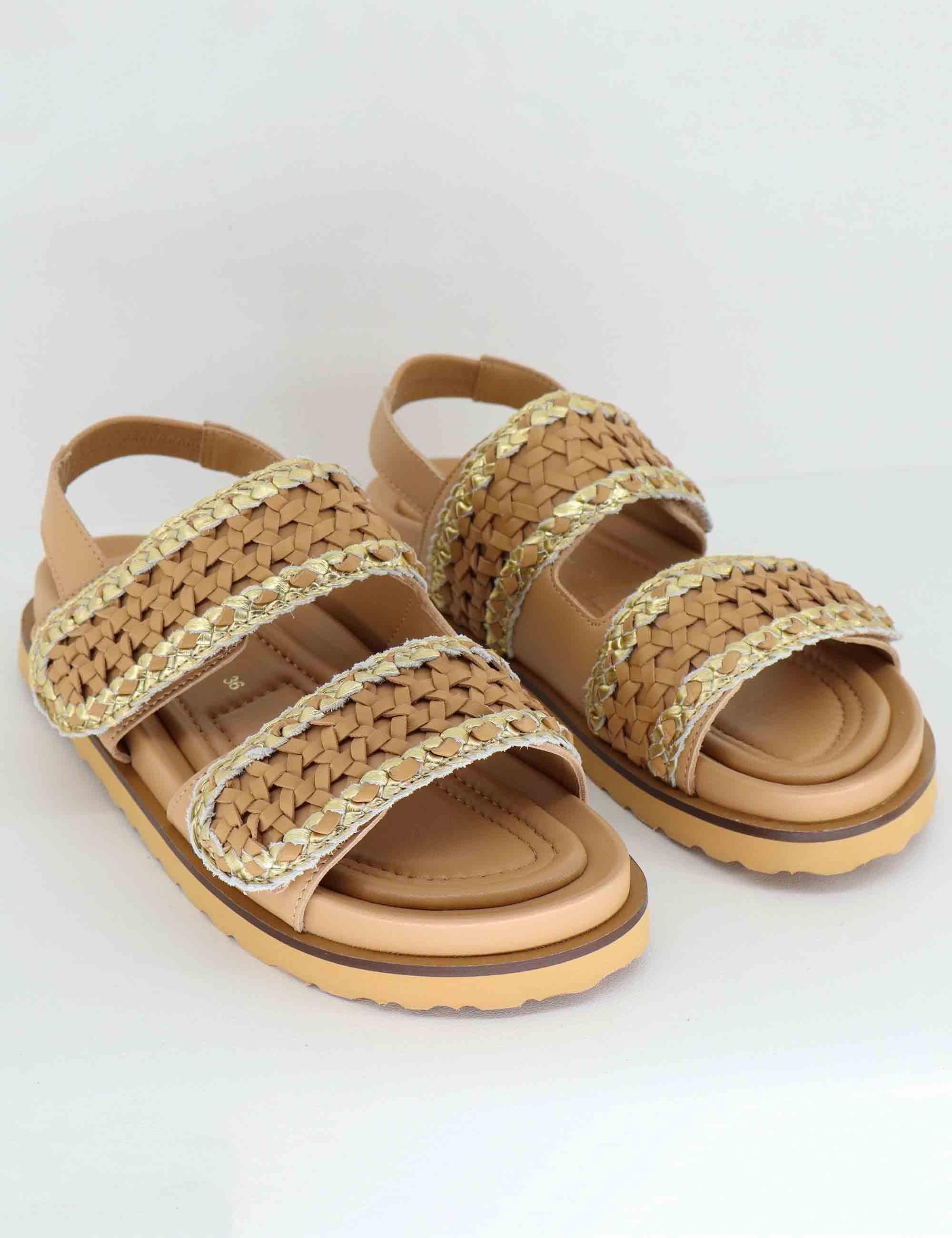 Sandali bassi donna in pelle beige intreccaita EB1003X 016R Elvio Zanon 