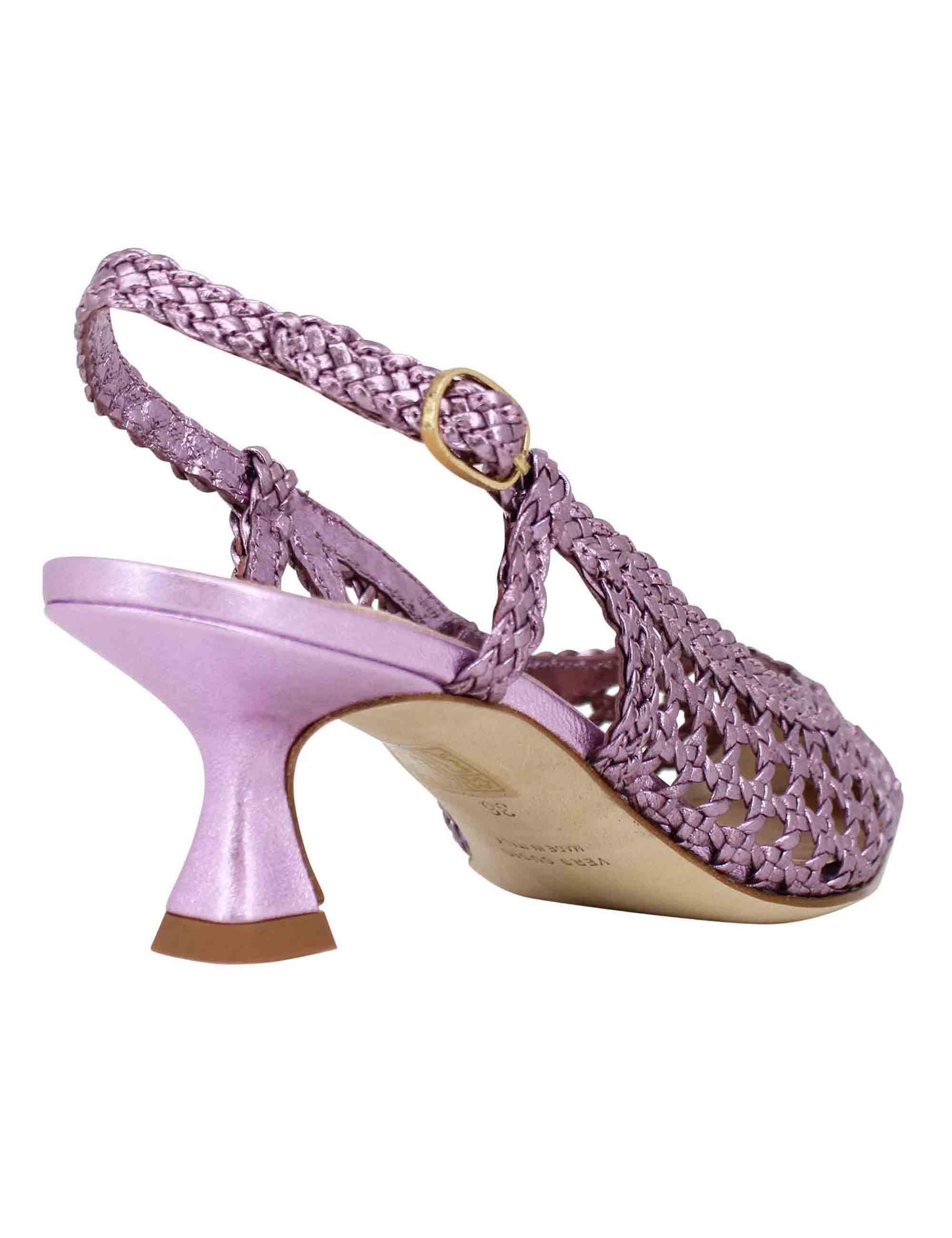 Decollete slingback donna in pelle intrecciata laminata lilla con tacco in tinta SPX1513 080 Spatarella 
