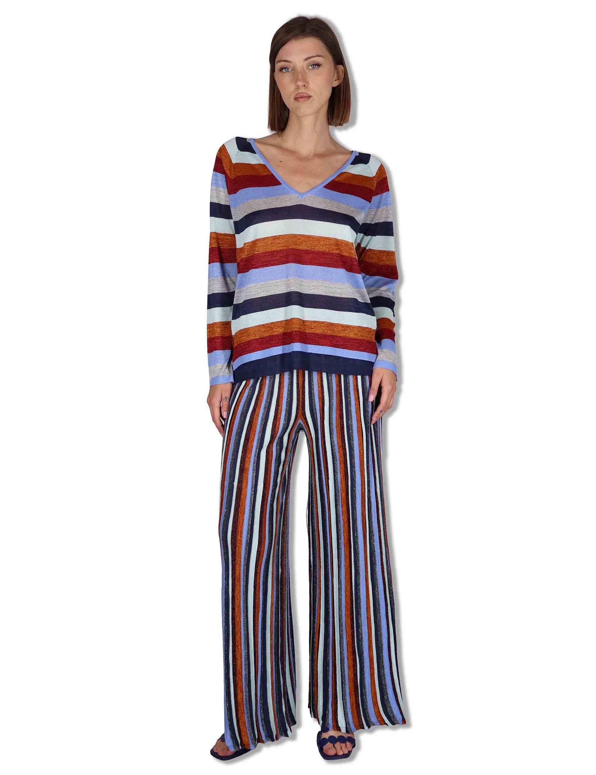 Maglia donna Viscose Fluid in viscosa naturale azzurra e multicolore JQ512177100 81B99 Maliparmi 