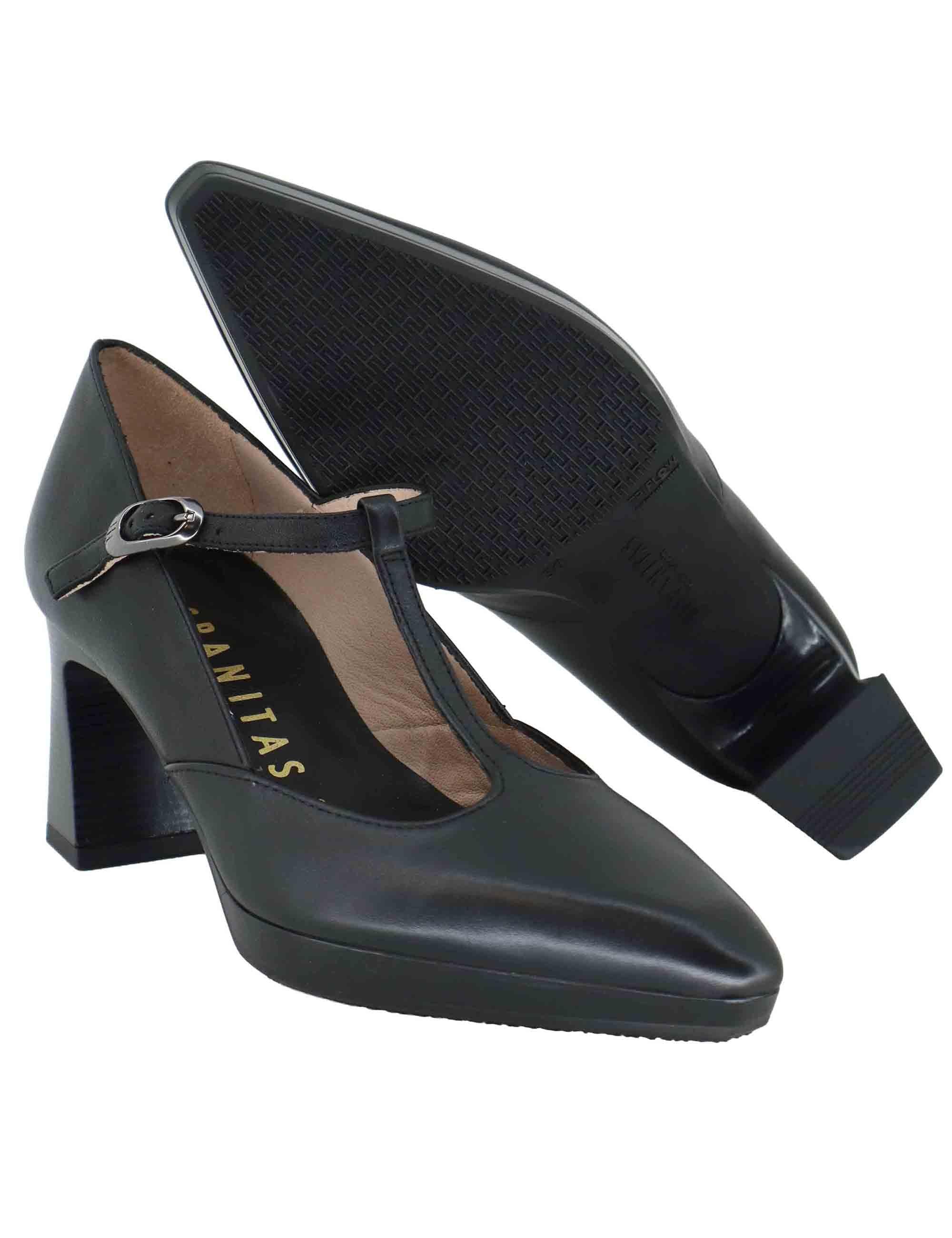 Decollete donna in pelle nera con cinturino regolabile HI254342 C004 Hispanitas 