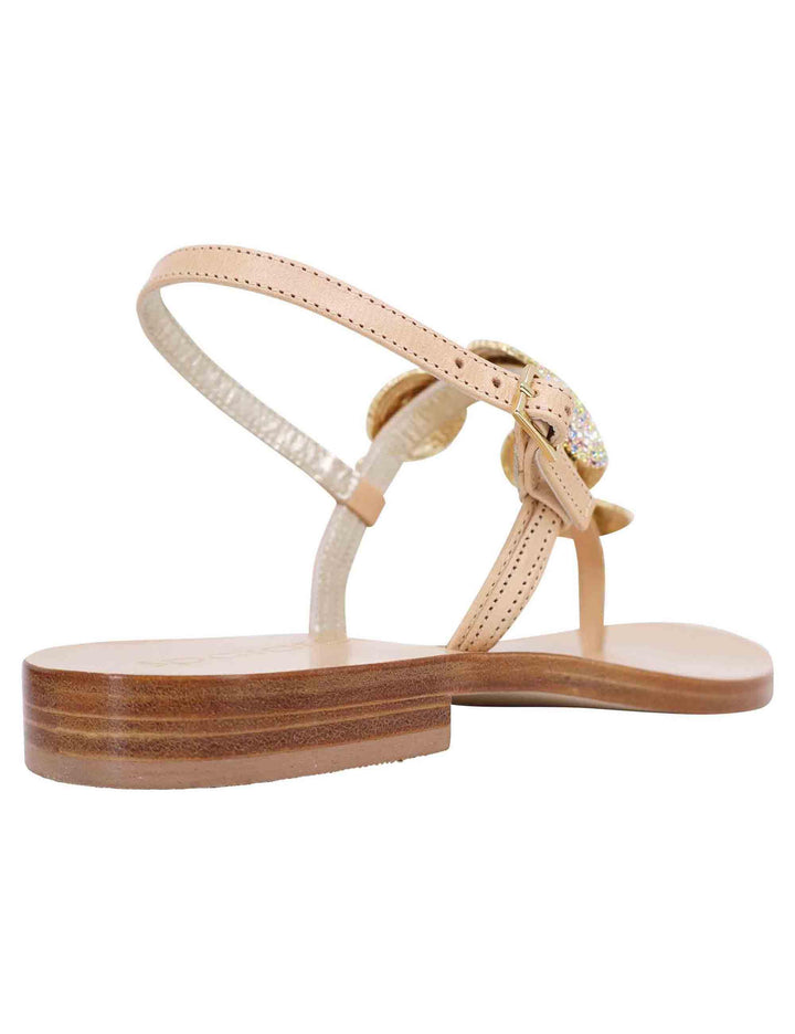 Sandali flat slingback donna in pelle naturale con gioiello e suola in cuoio SPS1056 014 Spatarella 