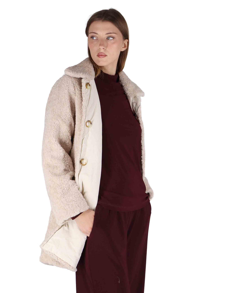 Cappotti teddy reversibili donna in eco beige con bottoni SP25271 CREAM Spatarella 