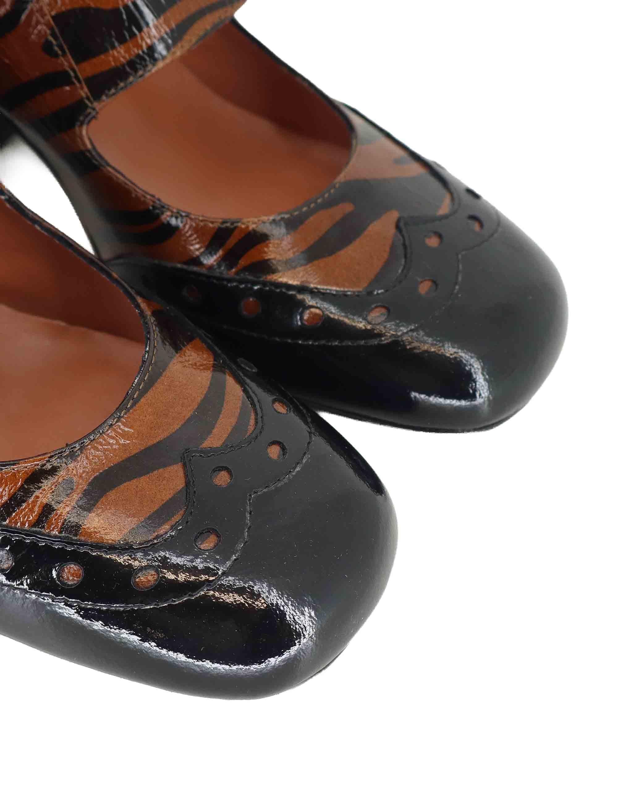 Decollete donna in pelle vernice animalier con cinturino sul collo piede 5122Z 001 Les Venues 