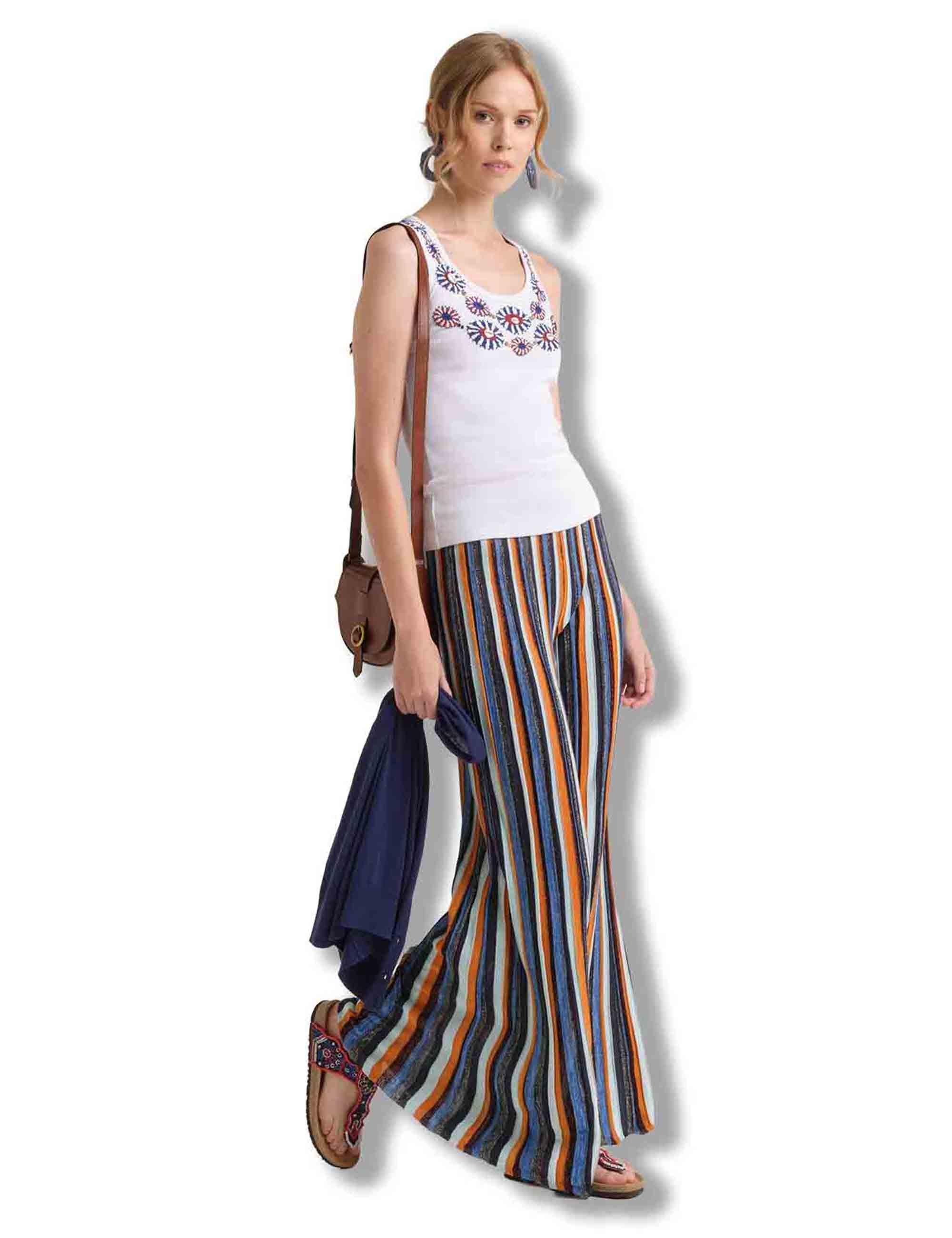 Top donna Oriental Embroidery in cotone blu con ricami JP552370669 D8094 Maliparmi 