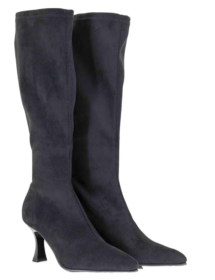 Stivali donna in tessuto elasticizzato nero con tacco alto e punta a punta 78041-AE 05 Miss Elastic 