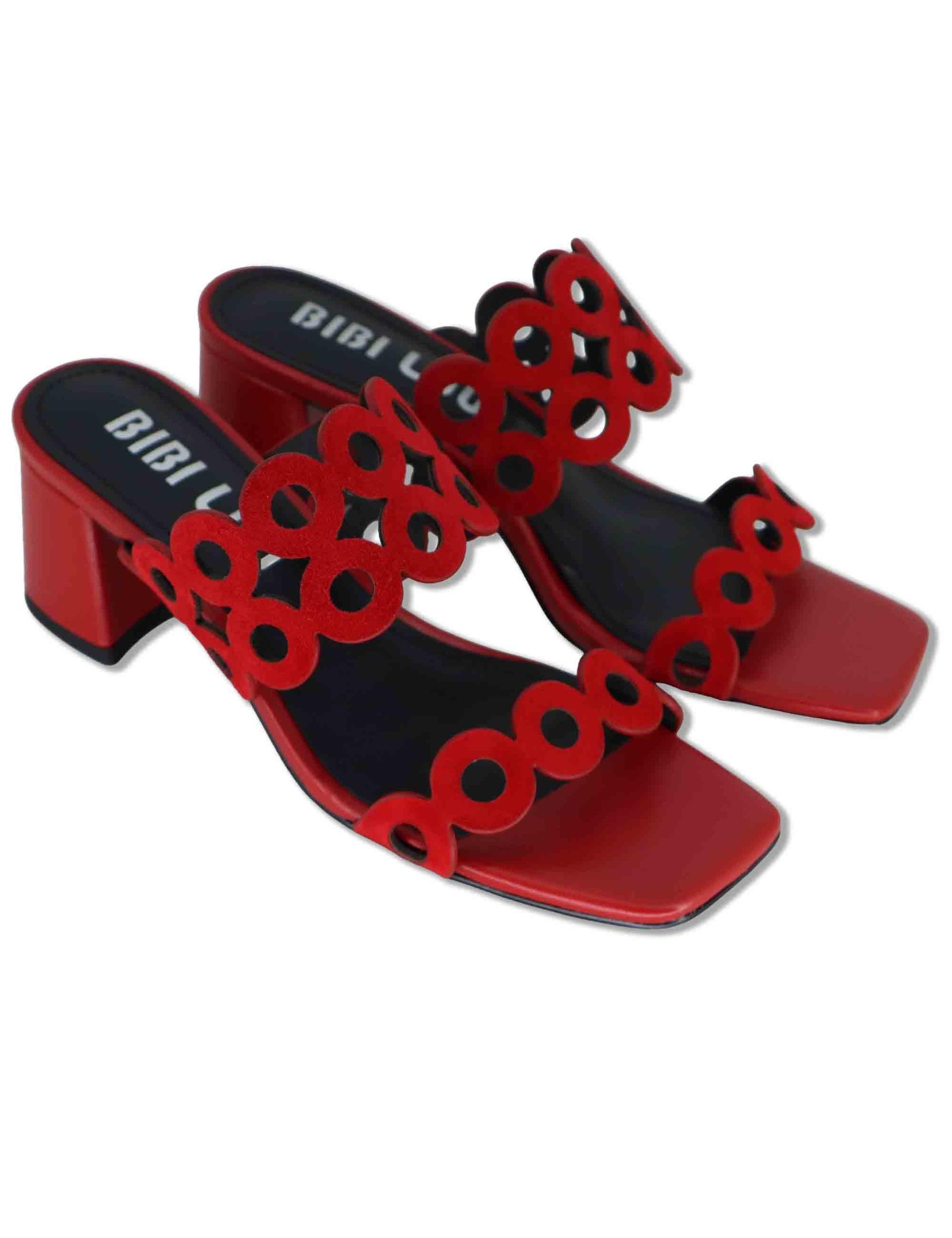 Sandali donna in pelle e camoscio rosso con tacco medio Oribu 627Z30VK 40-ROJO Bibi Lou 