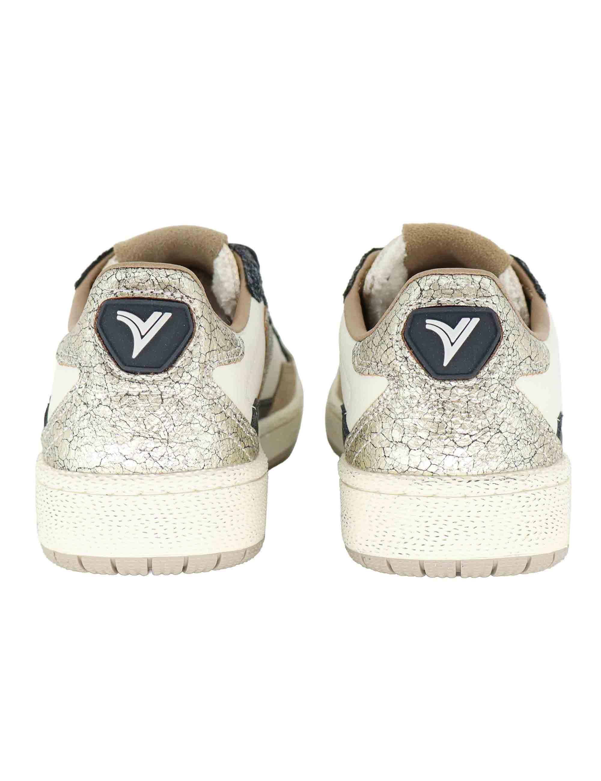 Sneakers donna in pelle taupe con logo in oro 8806113 Taupe Victoria 