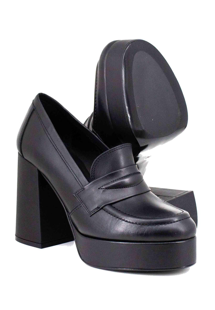 Mocassini donna in pelle nera con tacco alto e plateau BG2101 001 Bruno Premi 