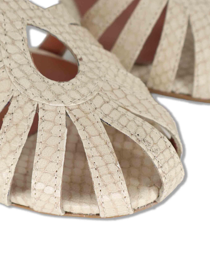 Sandali donna in pelle off white con tacco medio e cinturino alla caviglia 9711 100 Les Venues 