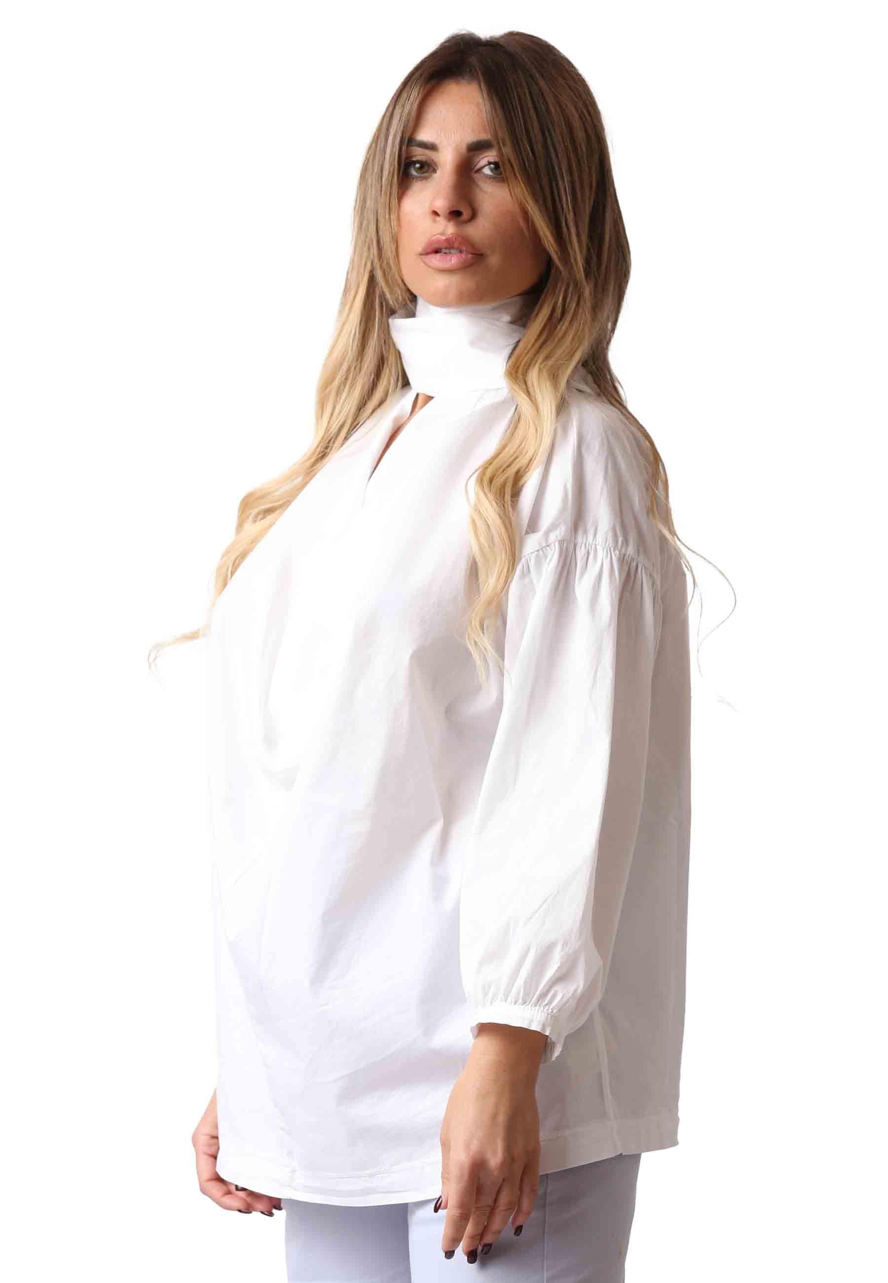 Camicia donna Cuscus in cotone bianco nodo al collo CUSCUS 100 TreBarraBi 
