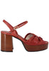 Women's sandals in brick leather with leather heel and platform