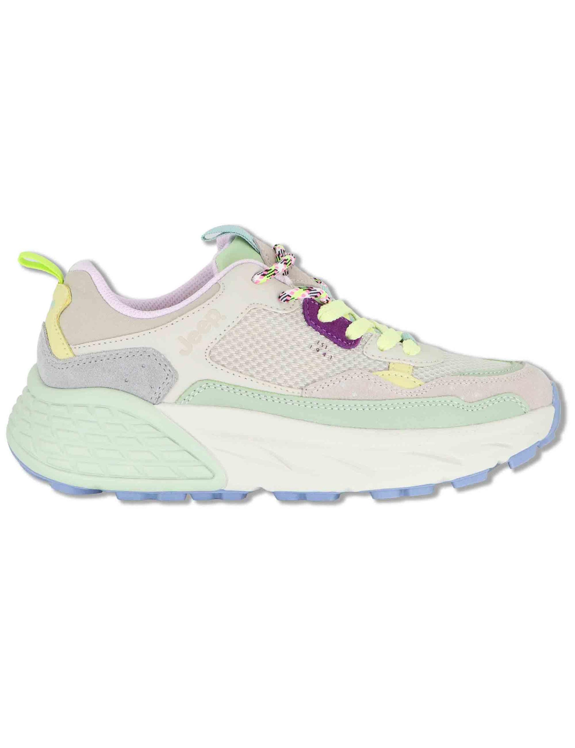 Sneakers donna Groove Mesh in pelle off white con suola alta JL61501A 854 Jeep 