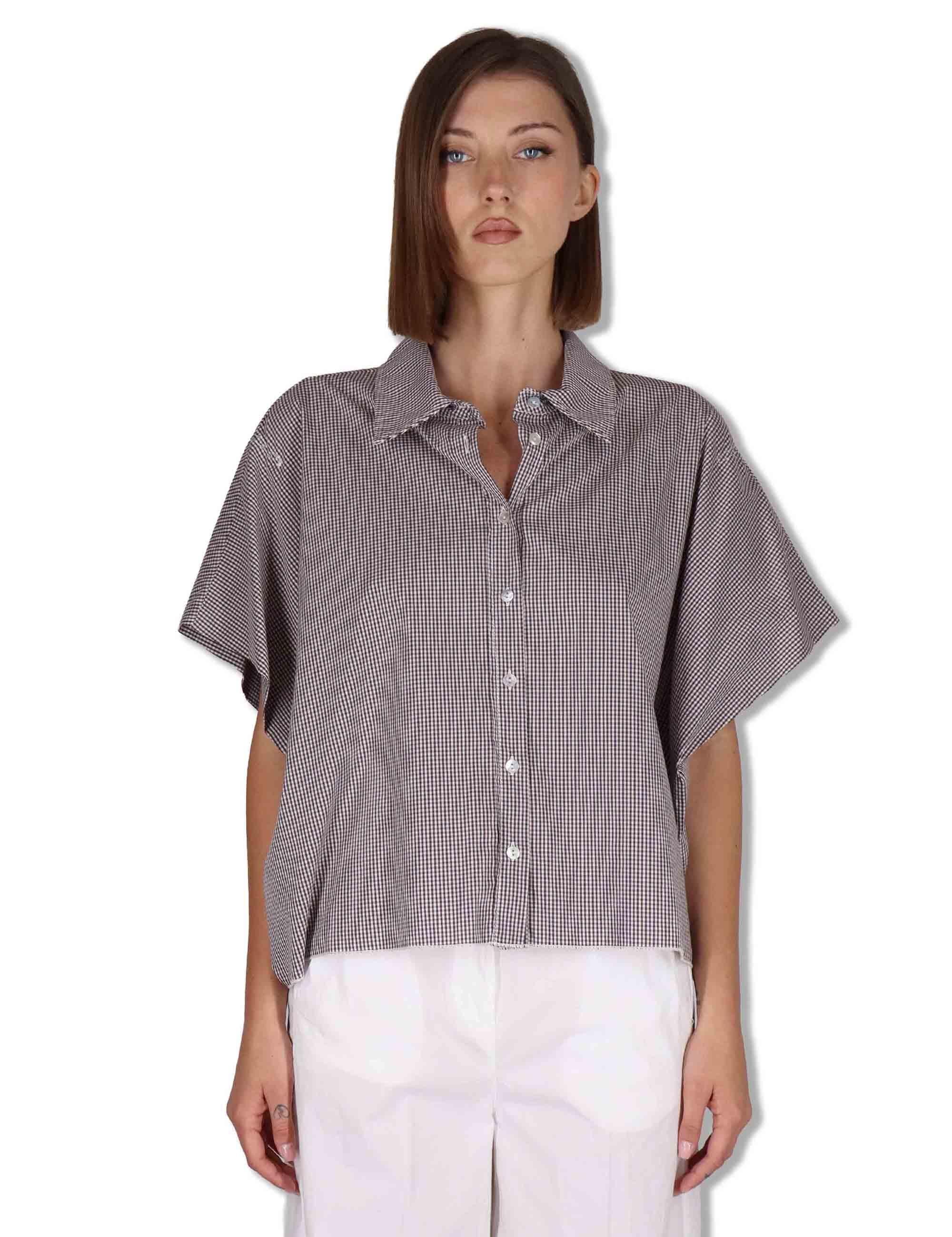 Camicie donna in cotone bianco quadretti con mezze maniche CUMINO ETTO_BUTTER TreBarraBi 