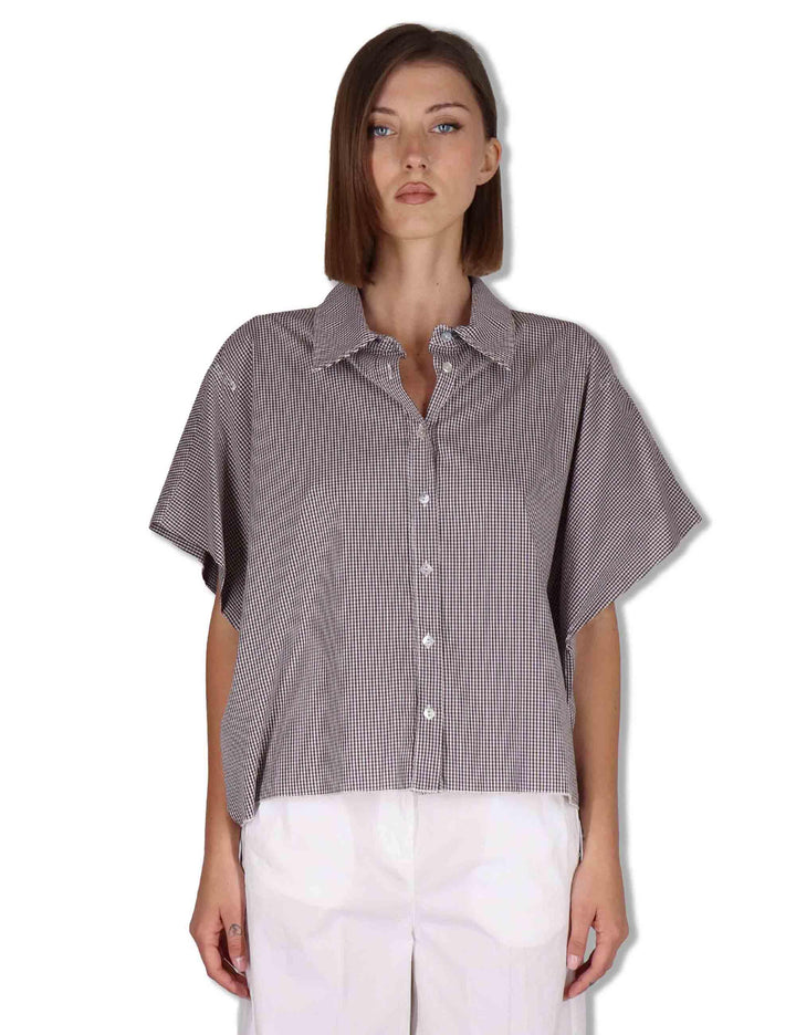 Camicie donna in cotone bianco quadretti con mezze maniche CUMINO ETTO_BUTTER TreBarraBi 