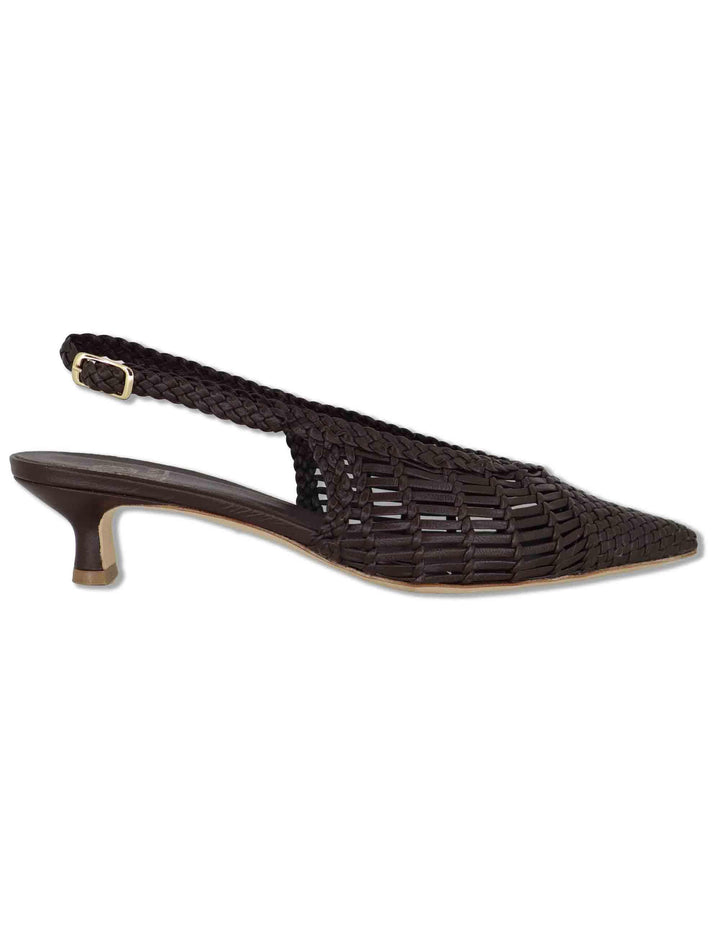 Decollete slingback donna in pelle intrecciata marrone con tacco basso e punta a punta CH2657/RT CV014 L'Arianna 