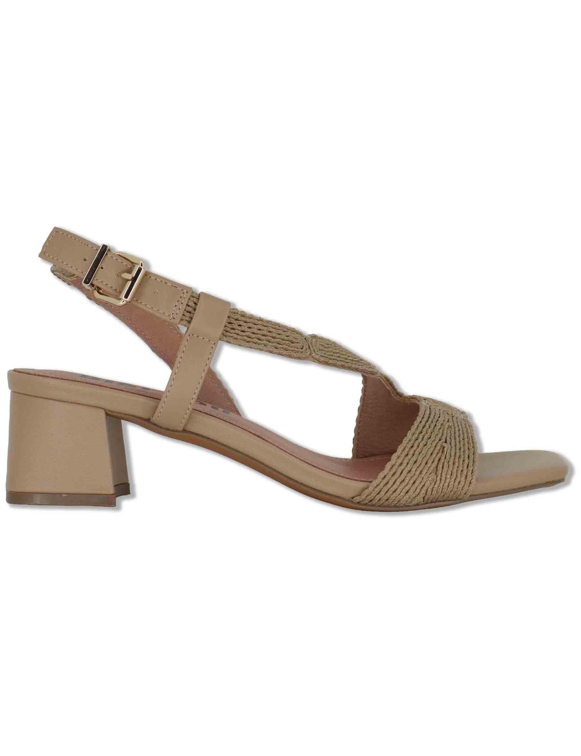 Sandali donna slingback in pelle e tessuto camel con tacco medio Lipe 872Z94HG 94-CAMEL Bibi Lou 