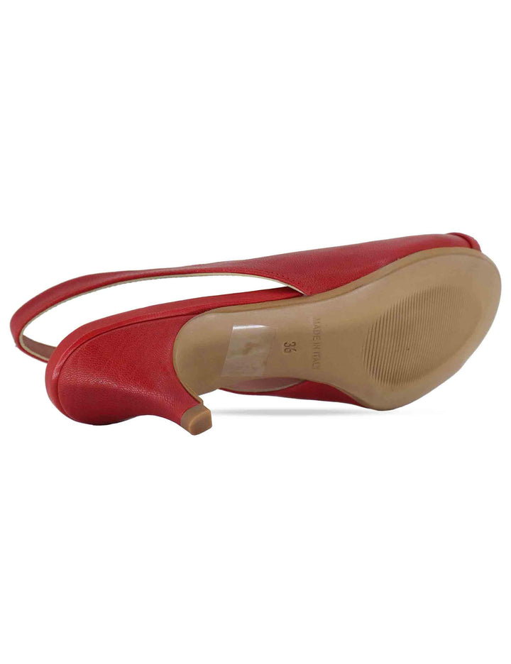Sandali donna slingback in pelle rossa tacco basso D801 004 Les Venues 