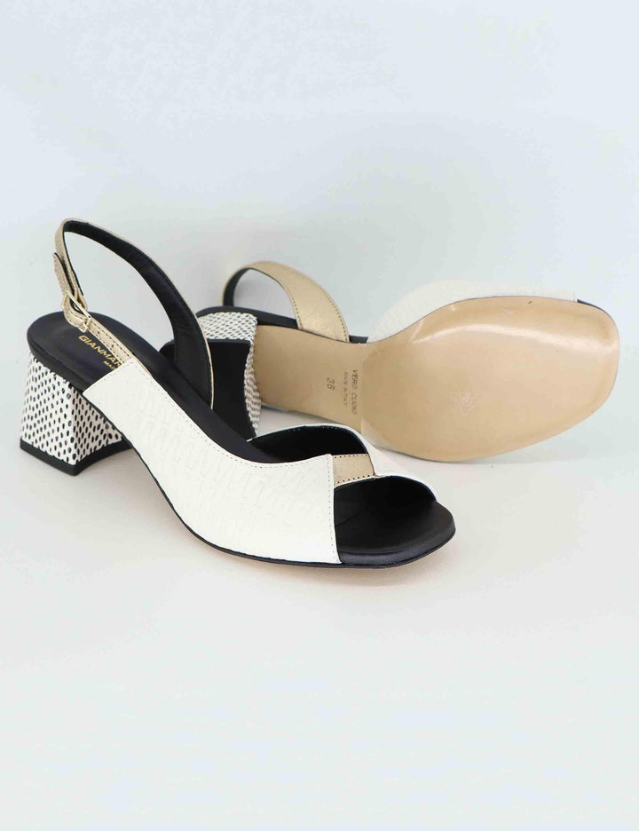 Sandali slingback donna in pelle bianca tacco alto 3007 1 Gianmarco Sorelli 