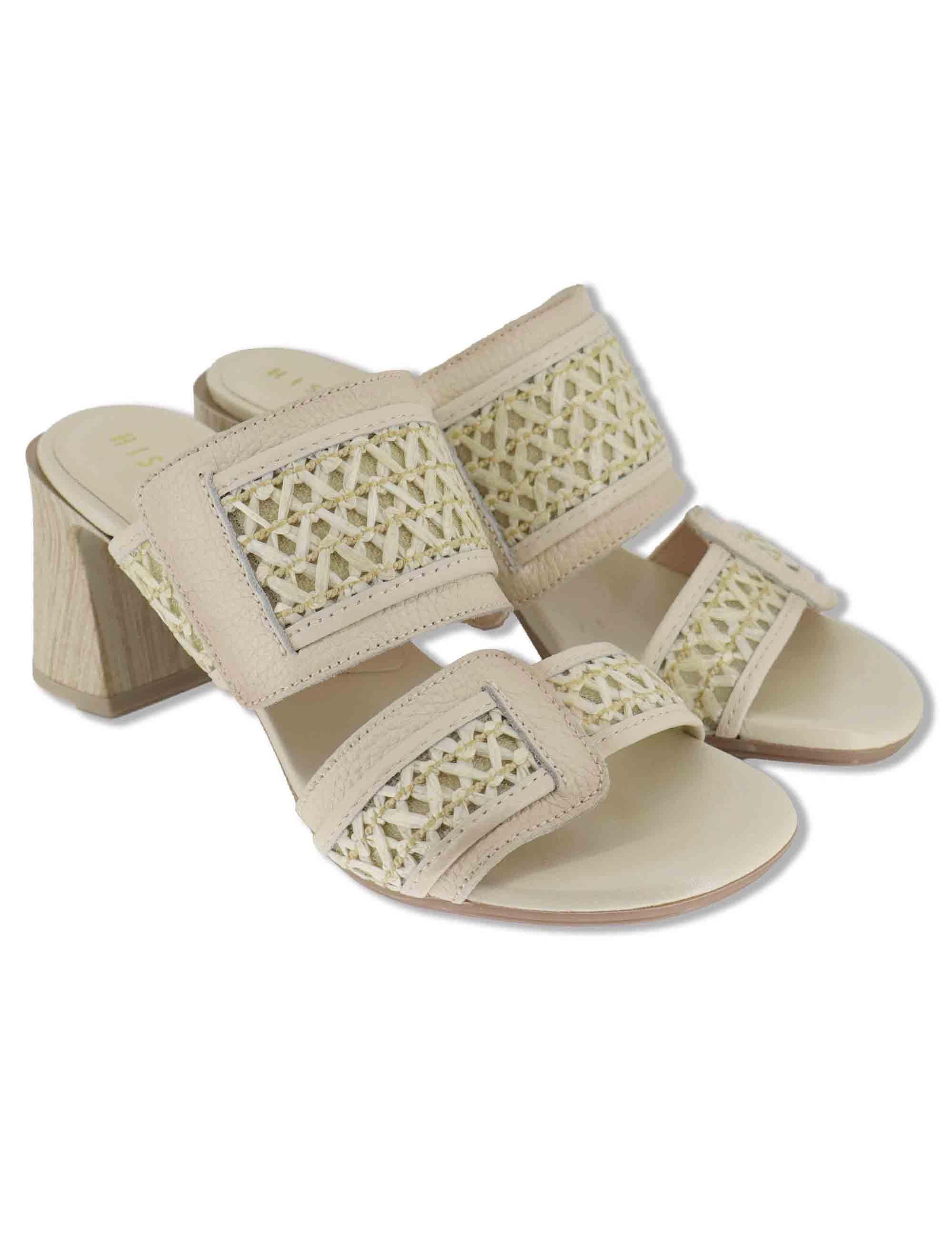 Sandali donna in pelle off white con doppia fascia e tacco alto RHV264747 PANNA Hispanitas 