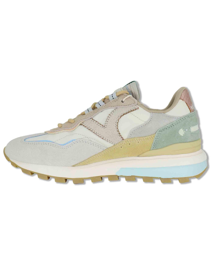 Sneakers donna Luna in pelle e camoscio beige con suola running 1156116 80_Beige Victoria 