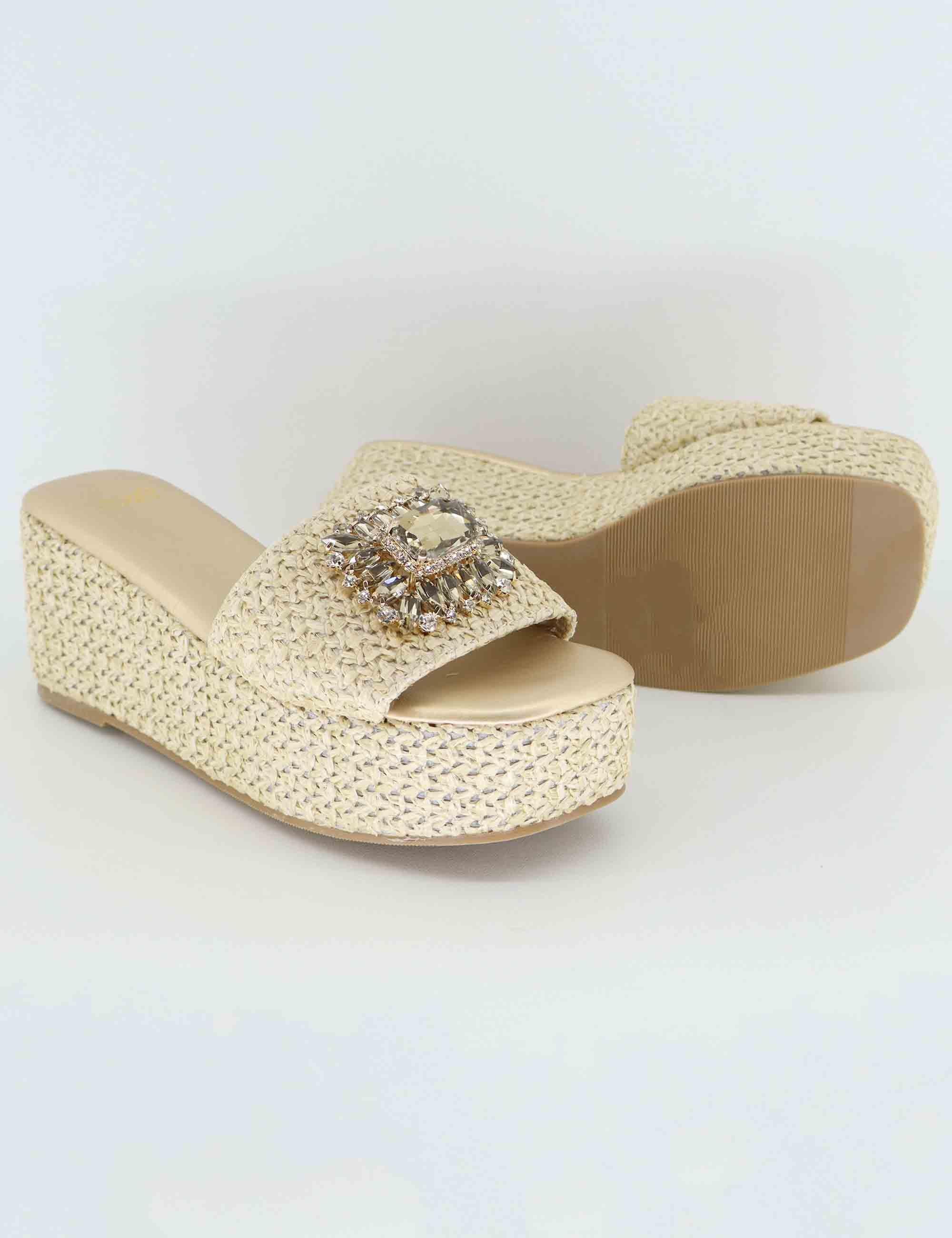 Sandali donna in rafia naturale con gioiello U439W06374A0 230106-3 Exe 