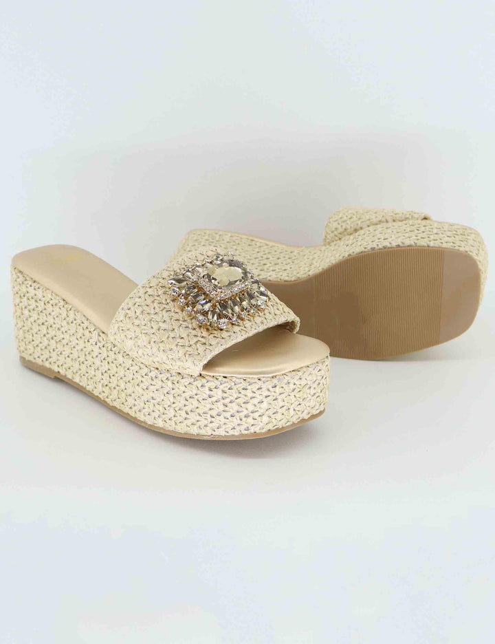 Sandali donna in rafia naturale con gioiello U439W06374A0 230106-3 Exe 