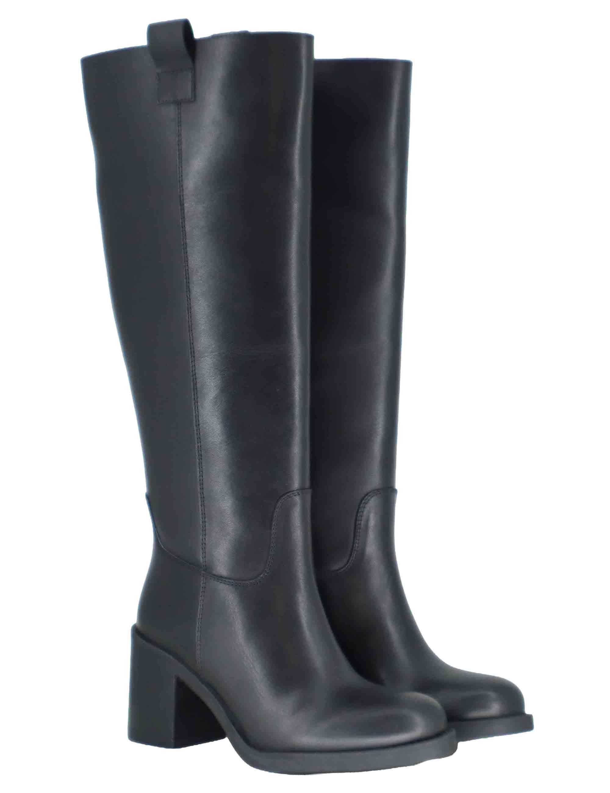 Stivali donna in pelle nera con tacco alto e punta tonda SP56213 001 Spatarella 