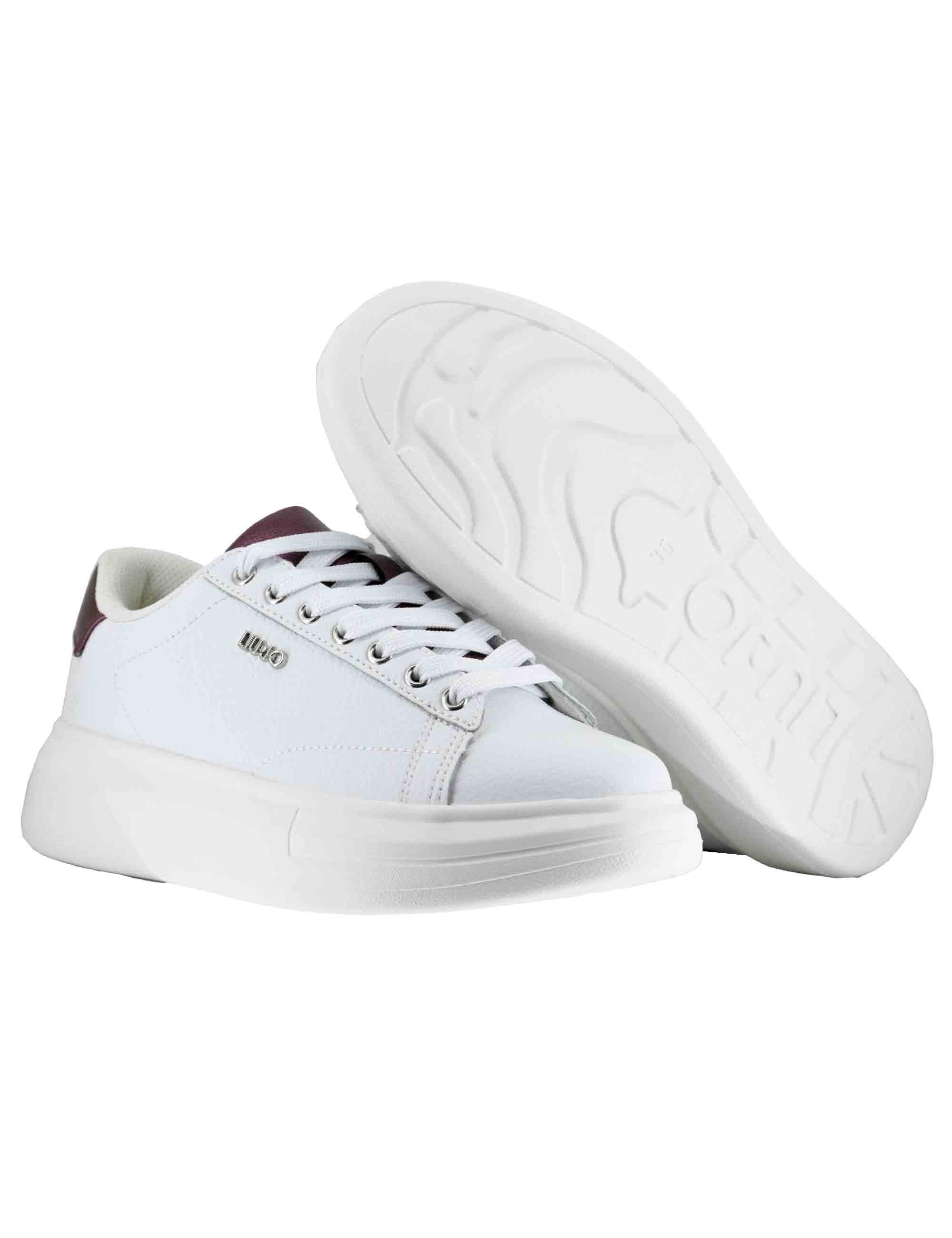 Sneakers donna Babol 01 in pelle bianca e bordeaux con suola alta 5 cm BF5059PX748S3909 WHITE/CREMISI Liu-Jo 
